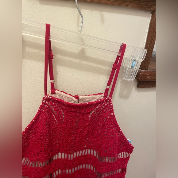 Like New! Beautiful Francesca's Collection Red Crochet Dress Size S - Picture 2 of 10